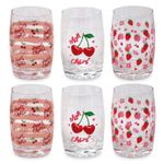 Sweet Cherry Drinking Glasses 250ml Red Fruit Design Tumblers - Set of 6