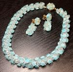 RARE Vendome Blue Millefiori Venetian Glass Tiny Flower Necklace & Earrings Set