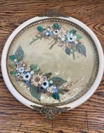 RARE VINTAGE DECORATIVE POT POURRI DRIED FLOWERS UNDER GLASS TRAY