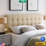 Modway Emily Tufted Button Linen Fabric Upholstered Full Headboard In Beige