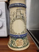 WW1 era German Imperial Naval Stein with Framed Picture Too. Very Rare 1 Litre 