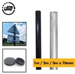 1m/2m3m /76mm Steel Galvanised Sign Post / Black Powder Coated + End Caps