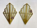 Pair of Home Art Deco Brass & Frosted Glass Skyscraper Wall Sconces Lamp