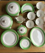 Rare 38pc Antique Losol Ware Claremont Dinner Set | Art Deco | Green & Gold