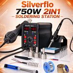 750W 2 in 1 Soldering Station Kit Hot Air Rework Desoldering Station Iron Set UK