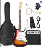 39" Electric Guitar With 20w Amp Bag Strap Tuner Solid Body SSS Pickup Sunset