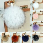 15cm New Large Real Natural For Ball Pompom Keychain Keyring Pom Pom Pendant UK