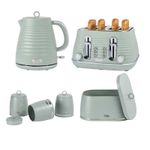 Salter Ripple Sage Kitchen Set – Rapid Boil, 4 Slice & 3 Pc Canister Set, Tea
