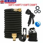 200FT Heavy Duty Expandable Garden Hose Flexible Water Pipe 8 Pattern Spray Gun
