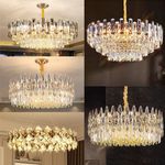 Crystal Ceiling Lamp Modern Chandelier Stainless Steel Gold Round Ceiling Lights