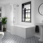1700mm Modern P Shaped Shower Bath Front End Panel Hinged Curved Screen Bathroom