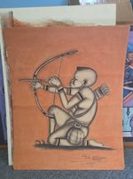 Peter Sibeko Original Mixed Media African Archer Hunter Signed 20x26