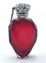 VICTORIAN SILVER RUBY GLASS PERFUME BOTTLE c1875