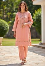 Women’s Traditional Pink Embroidered Kameez with Matching Trousers