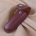 Folding Pocket Knife Sheath 5" Brown Leather Belt Case Multi Tool ab
