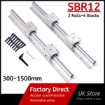 2xSBR12 300mm~1000mm Fully Supported Linear Rail Shaft Rod 4xSBR12UU Block CNC
