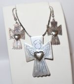 Vintage Carolyn Pollack Silver Designer Cross with Heart Angel and Earrings Set