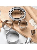 5PC Stainless Steel Round Biscuit Cutter Set Dumpling Pastry Mold Baking Too.