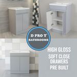 Gloss Light Grey Bathroom Vanity Unit with Basin 500 600 700 800mm Handleless