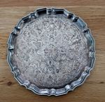 VINTAGE GRENADIER SILVER-PLATED  ROUND SCALLOPED EDGE FLORAL TRAY PLATE 15CM DIA