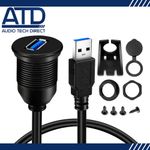 Rounded USB 3.0 Flush Fit Cigar Socket Mount Dashboard Panel Dash 1m Cable Round