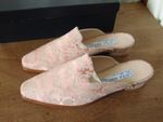 Vintage Laura Ashley Jacquard Fabric Brocade Leather Mule Shoes Box 38 Unworn