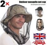 2x Midge Mosquito Head Net Hat Insect Fly Mesh Face Protector Travel Camping
