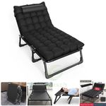 Reclining Sun Lounger Garden Folding Chair Bed Recliner Beach Camping + Cushions