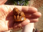 1a.. Hand Carved wood netsuke Kapa sits upon a turtle, with gift box, figure