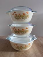 pyrex casserole set of 3 nesting dishes and lids , Vintage field flowers set 