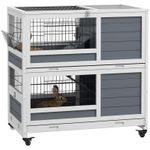 PawHut Double Deckers Guinea Pig Cage, Indoor Rabbit Hutch with Feeding Trough