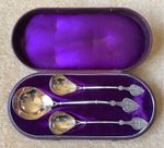 Set 3 American Solid Silver Coin Ladles Knowles & Ladd Leaf & Berry 1865  Boxed