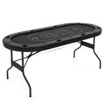 Foldable 8 Seater Poker Table with 8 Cup Holders Black