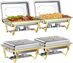  2/4 Pack 9L Golden Stainless Steel Food Buffet Chafing Warmer Dish Bain Marie