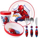 Spiderman Kids 6 Piece Dinnerware Cutlery Set - Plate/Bowl/Cup/Knife/Fork/Spoon