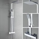 Bathroom Thermostatic Shower Mixer Set Twin Head Round Square Bar Shower Set