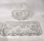 Vintage Pressed Glass Serving Set Plate And Bowl W/ Handle Floral Pattern 