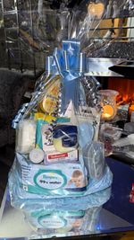 Baby Boy Gift Basket Hamper, Pampers Wipes, Johnson's & Sudocrem, Blue Ribbon