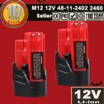 2x M12 12v 3.5Ah Lithium-Ion For Milwaukee Battery 48-11-2420 M12B 48-11-2401 UK