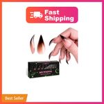 MUTIOVO Halloween Reusable Press on Nails Cat Claw Short Curved Stiletto -Bla...