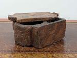 Antique Indian hand-carved wooden spice box with hinged lid, 19th Century