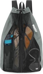 Wandf Grey Swim Bag Mesh Drawstring Backpack Beach, Gym & Workout Gear