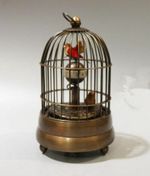 Vintage Decorated Old Copper Carved Bird In Cage tick Mechanical Table Clock