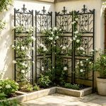 Set of 2 Metal Garden Trellis Panels Unique Pattern Climbing Plant Stand Outdoor