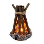 Rustic Wooden Campfire Table Lamp, LED Campfire Night Light with Stone Base