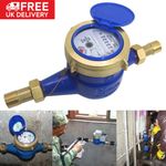 15mm 1/2 Inch Standard Water Meter Household Cold Water Meter for Garden Home UK