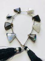 8 Genuine Gemstone Labradorite and Moonstone Drilled Triangle Pendants.