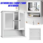 2 Door Mirror Bathroom Cabinet Corner Wall Mounted Storage Cupboard Shelf White