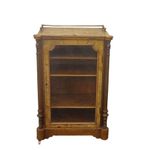 Antique Victorian Burr Walnut Pier Cabinet Glazed Music Display Case Brass Rail.