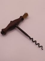Antique Victorian Corkscrew With Wax Brush and Wooden Handle Direct Pull C1800s
